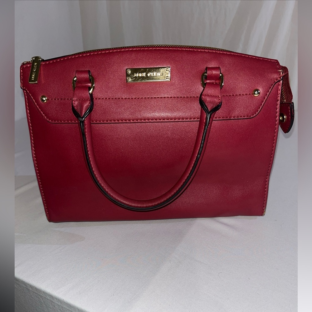 Anne Klein Cherry Red Tote with Gold Accents